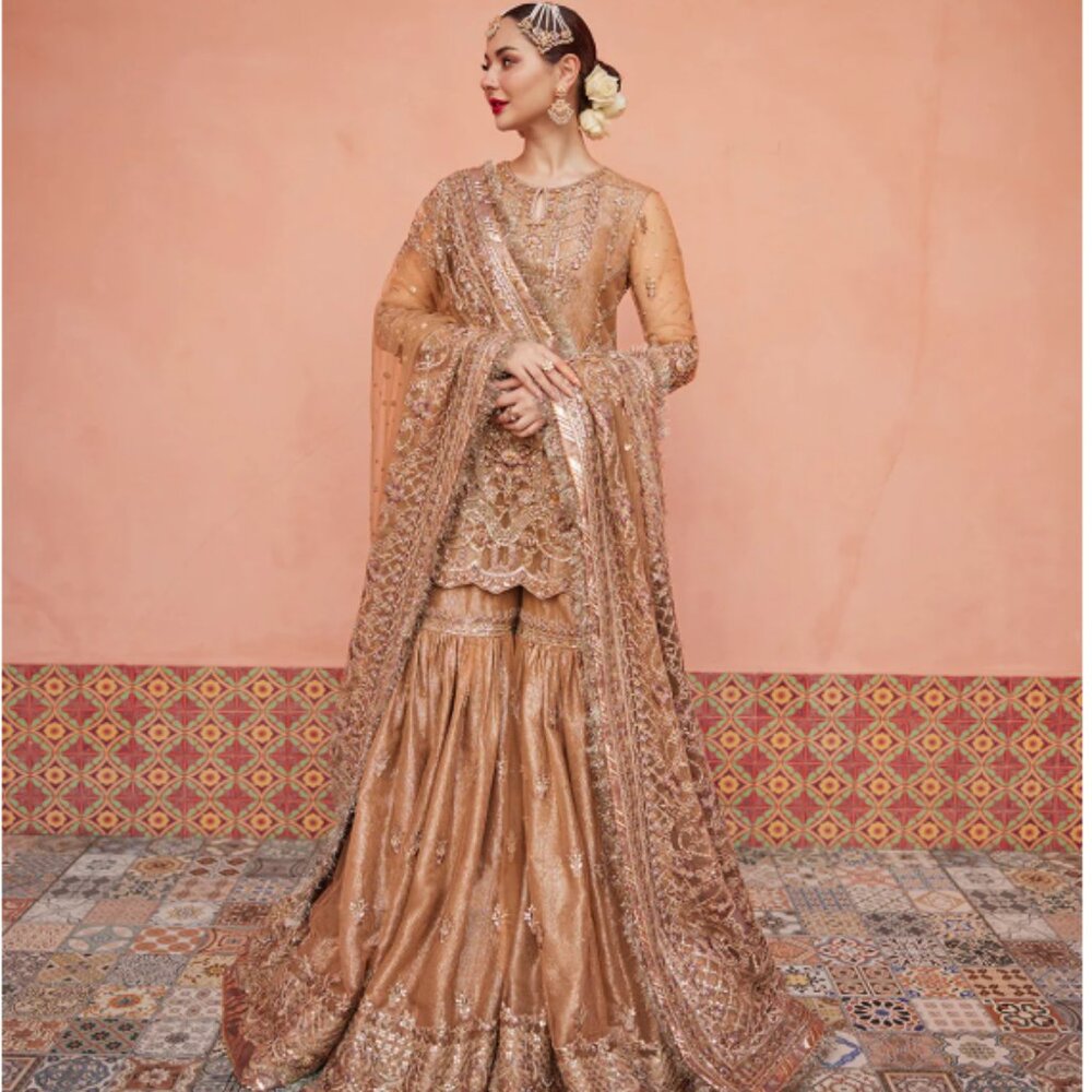 Faiza Saqlain “Jolina” Stitched Net Gharara Set — Size S / Preloved